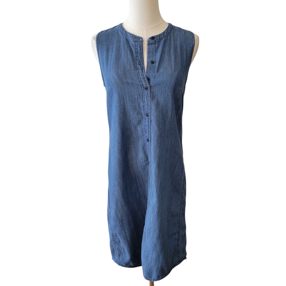 J. Crew Blue Cotton Denim Sleeveless‎ Shift Dress Size XS